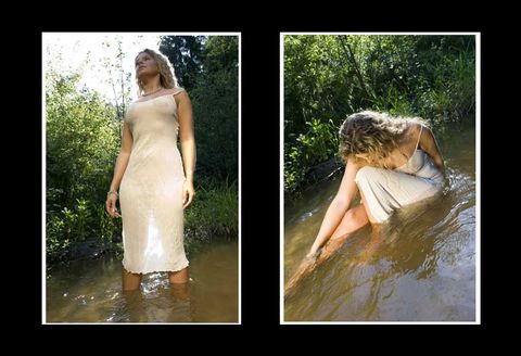 Fotobuch Yvonne - Blonde Frau sitzt im weißen Kleid im Bach